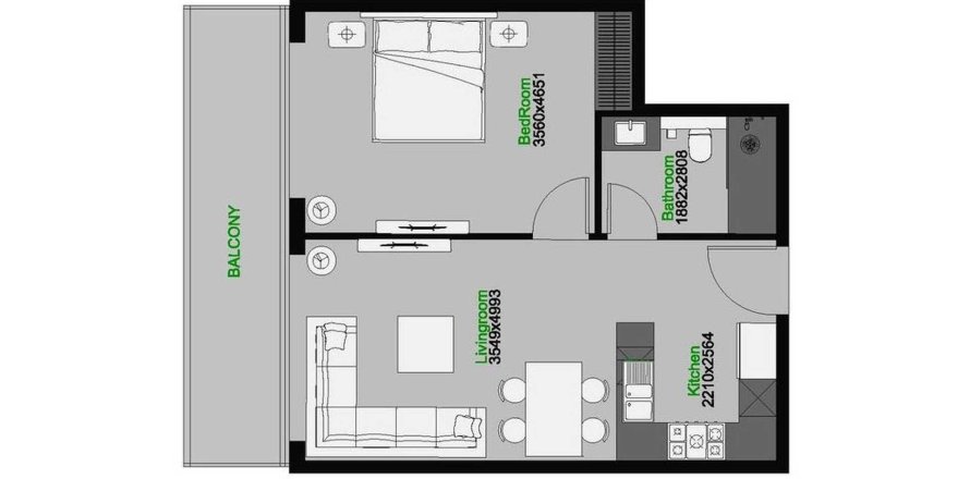 Планировка Квартиры «1BR-22» с 1 спальней в ЖК THE CENTRAL DOWNTOWN