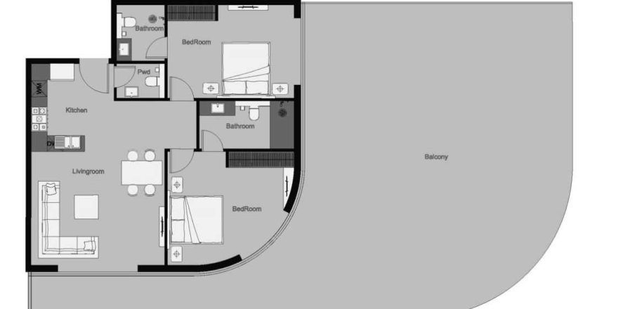 Планировка Квартиры «2BR-27» с 2 спальнями в ЖК THE CENTRAL DOWNTOWN