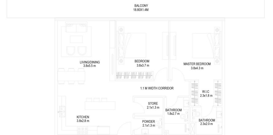 2 chambres Appartement plan d'étage «TYPE 2», The Place