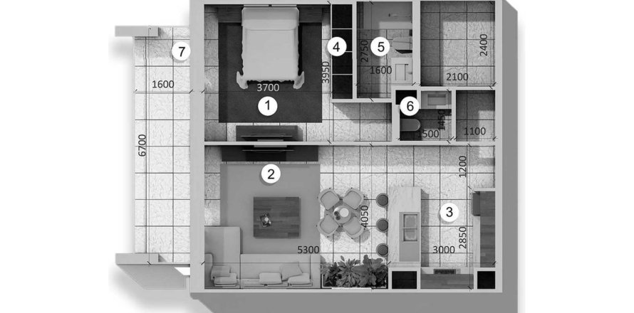Планировка Квартиры «1BR» с 1 спальней в ЖК Q GARDENS LOFTS 2