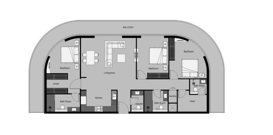 Планировка Квартиры «3BR-30» с 3 спальнями в ЖК THE CENTRAL DOWNTOWN