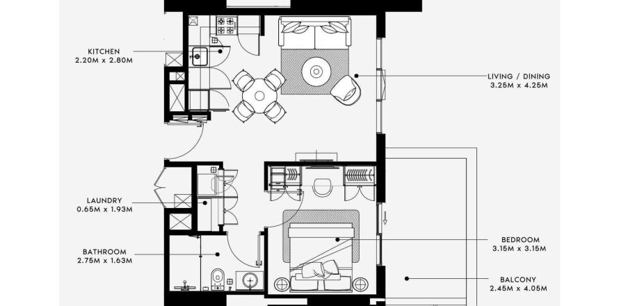 Планировка Квартиры «1BR» с 1 спальней в ЖК BEACH OASIS 2