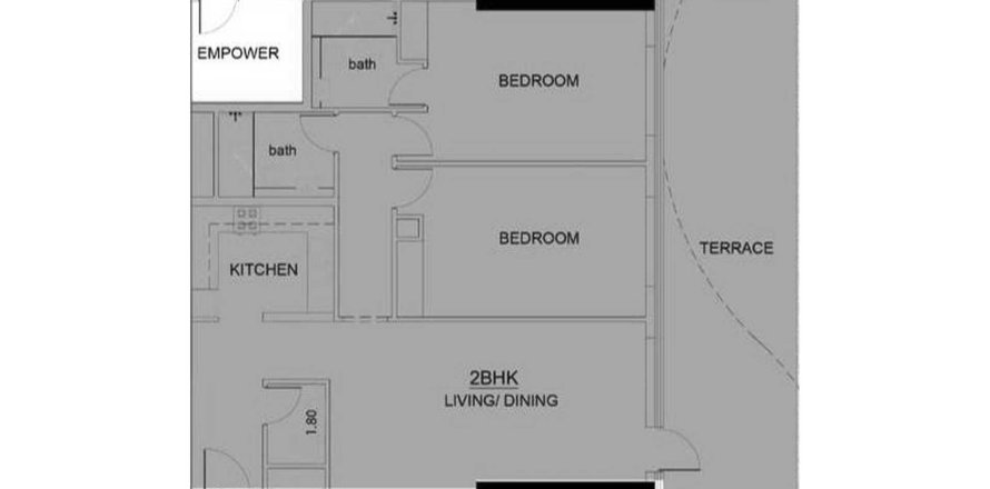 Планировка Квартиры «2BR» с 2 спальнями в ЖК VOLGA TOWER