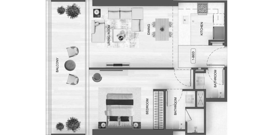 Планировка Квартиры «1BR» с 1 спальней в ЖК Binghatti Flare