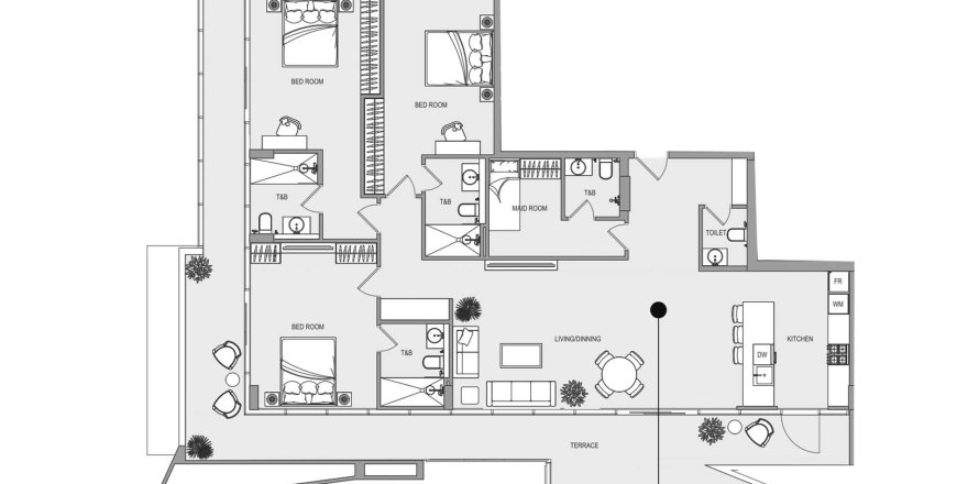 Планировка Квартиры «3BR» с 3 спальнями в ЖК EVERGR1N House 4