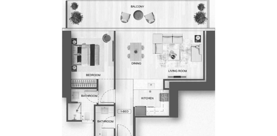 Планировка Квартиры «1BR» с 1 спальней в ЖК Binghatti Flare