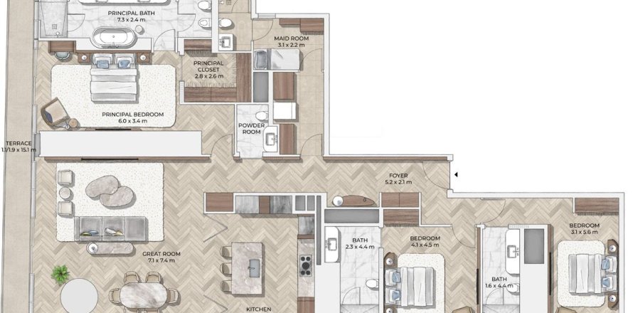 3 غرف نوم شقة في Mr.C Residences Downtown City Walk, الإمارات العربية المتحدة رقم 98177