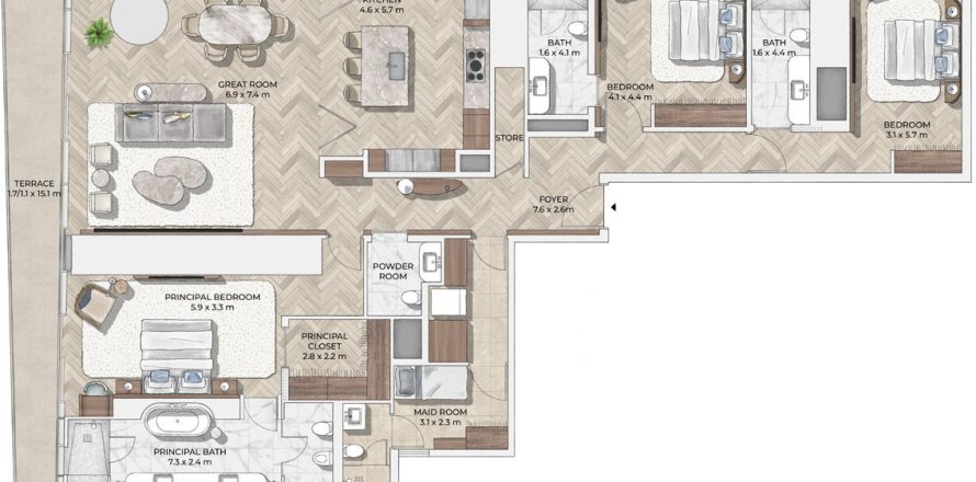 3 غرف نوم شقة في Mr.C Residences Downtown City Walk, الإمارات العربية المتحدة رقم 98176