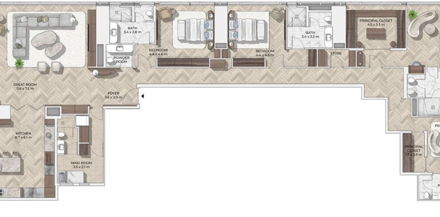 4 غرف نوم شقة في Mr.C Residences Downtown City Walk, الإمارات العربية المتحدة رقم 98179