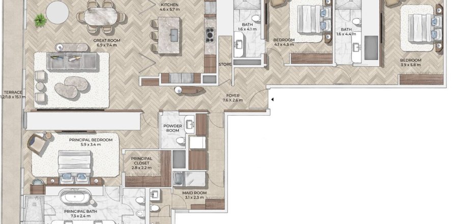 3 غرف نوم شقة في Mr.C Residences Downtown City Walk, الإمارات العربية المتحدة رقم 98175