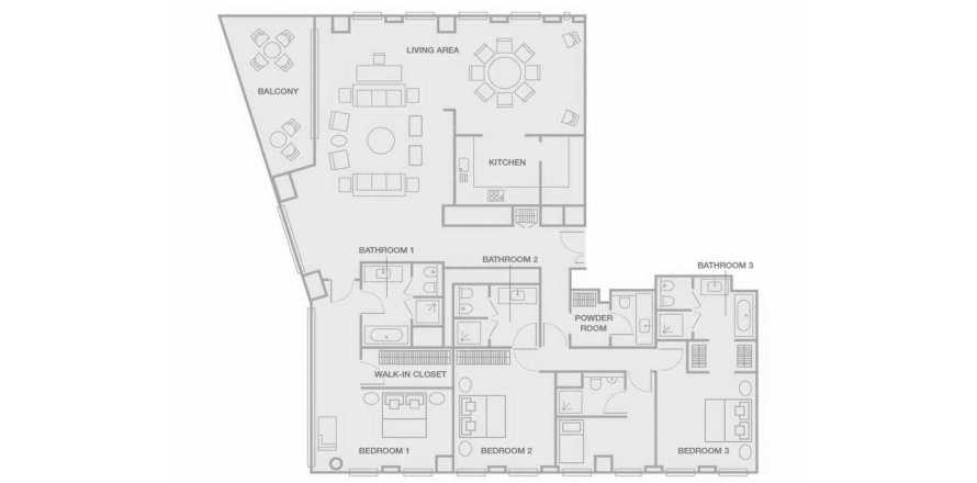 3 bedrooms Apartment floor plan «3BR» in Four Seasons Private Residences