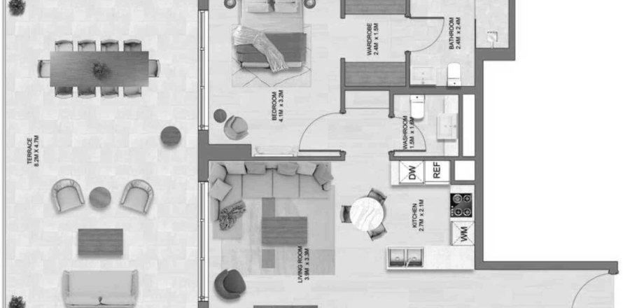 1 bedroom Apartment floor plan «1BR» in Ghaff Land Residence