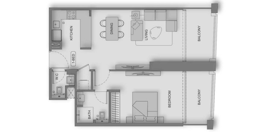 Планировка Квартиры «1BR» с 1 спальней в ЖК Binghatti Moonlight