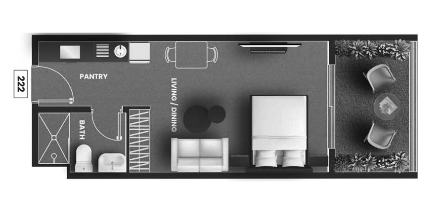 Apartment floor plan «0BR-3» in VINCITORE AQUA FLORA