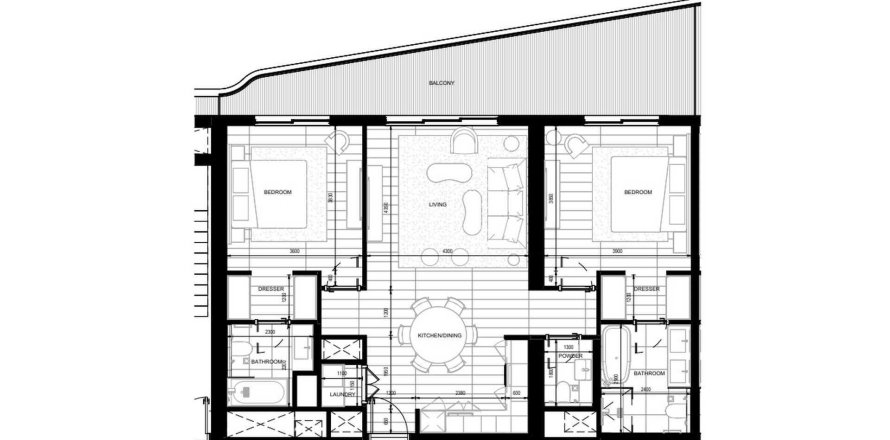 2 bedrooms Apartment floor plan «2BR» in Nikki Beach Residences