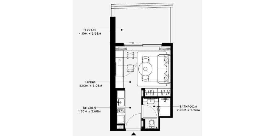 Планировка Квартиры «Studio» Студия в ЖК BEACH OASIS 2