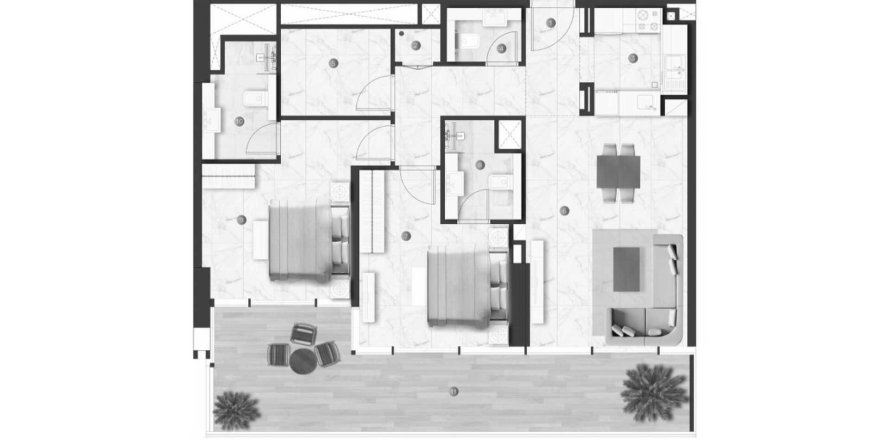 Планировка Квартиры «2BR» с 2 спальнями в ЖК Onda by Kasco