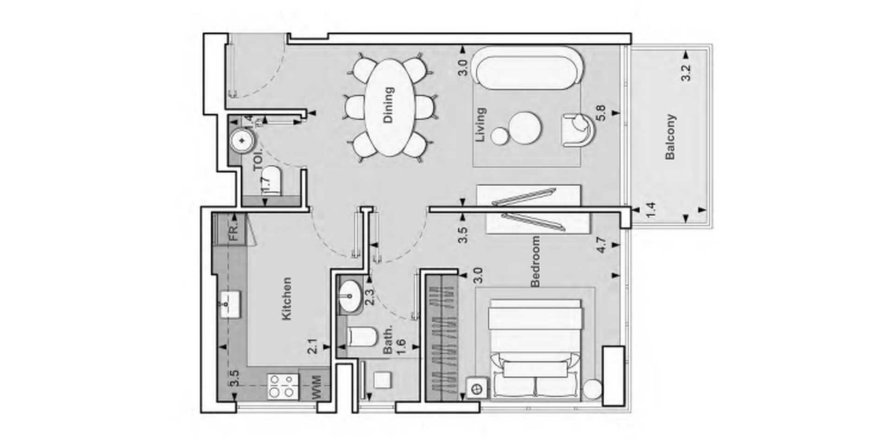 1 chambre Appartement plan d'étage «1BR», Lume Residence