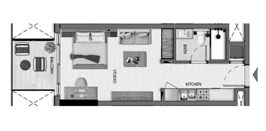 Планировка Квартиры «Studio» с 1 спальней в ЖК Avana Residences