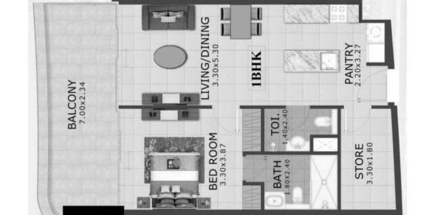 Планировка Квартиры «1BR» с 1 спальней в ЖК 48 PARKSIDE BY TABEER