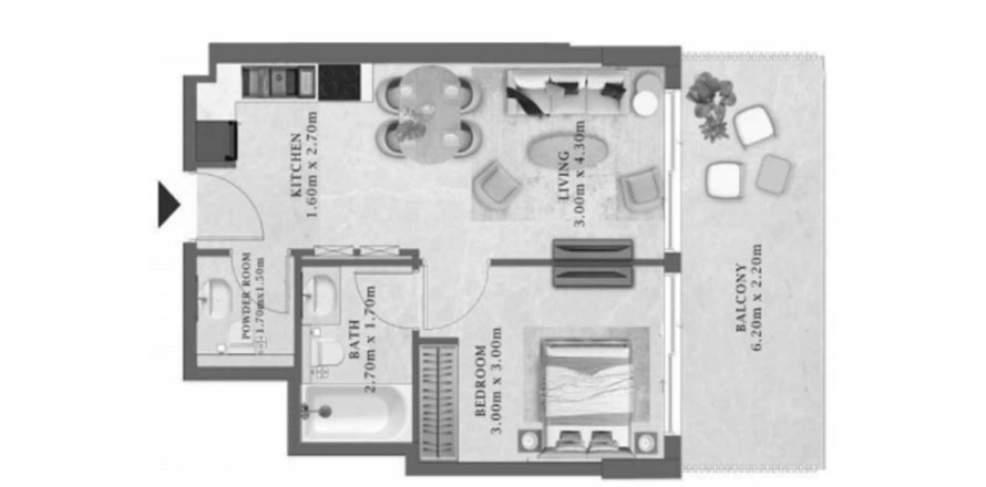 Планировка Квартиры «1BR» с 1 спальней в ЖК Arthouse Residences