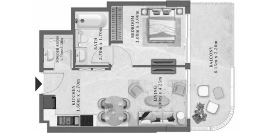 Планировка Квартиры «1BR» с 1 спальней в ЖК Arthouse Residences