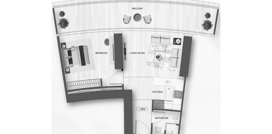 Планировка Квартиры «1BR» с 1 спальней в ЖК Binghatti Flare